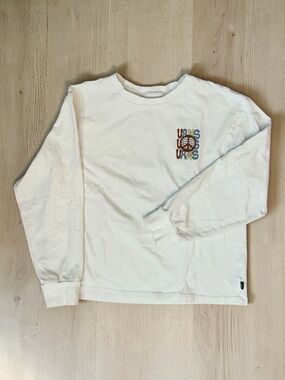 Vans White Long Sleeve Tee with Multicolor Logo Size L (boy)